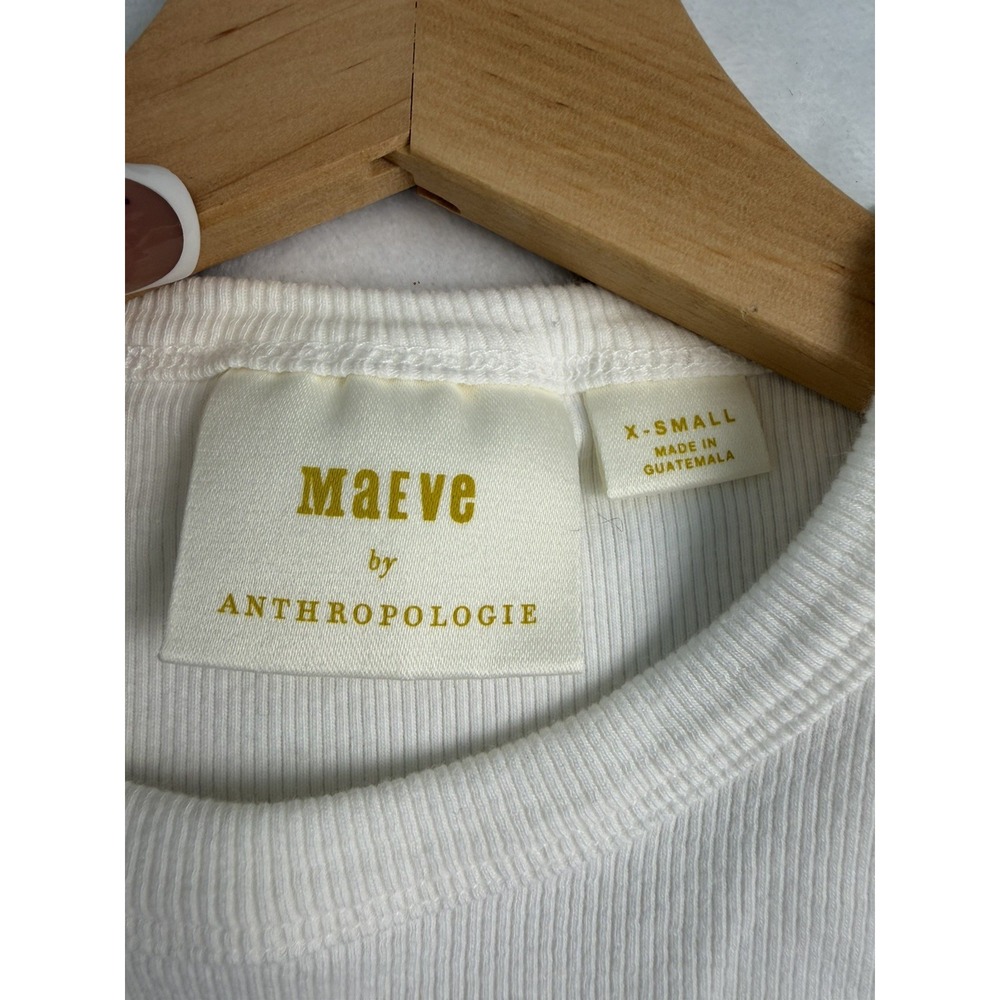Anthropologie Maeve Layering White Long Sleeve Crewneck T Shirt Crop Top Sz XS - Picture 5 of 6